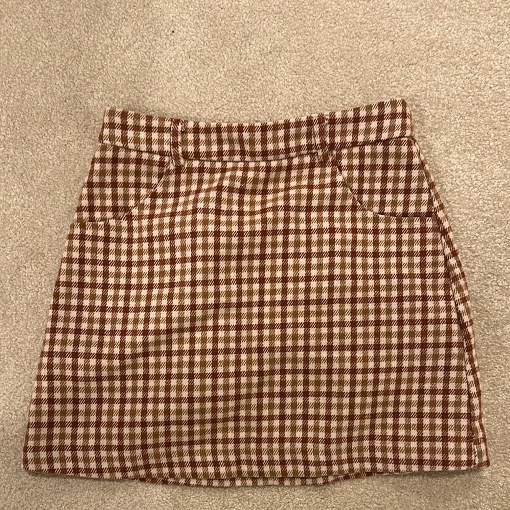 Lulu’s Plaid Brown and Cream Women's Skirt